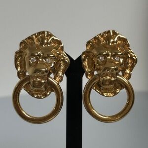 Kenneth Jay Lane Gold Lion Head Earrings
